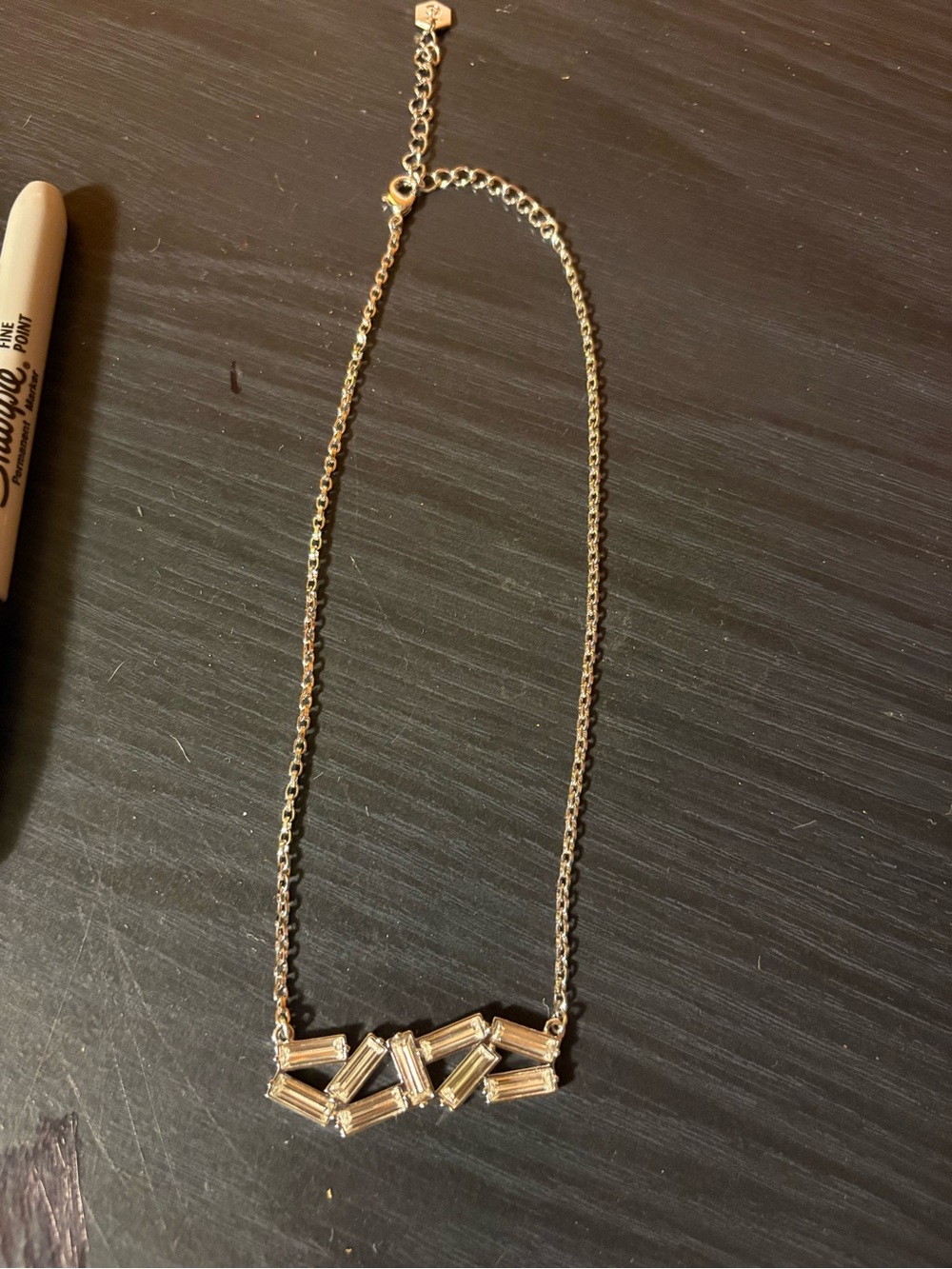 Silver Crystal Bar Statement Necklace